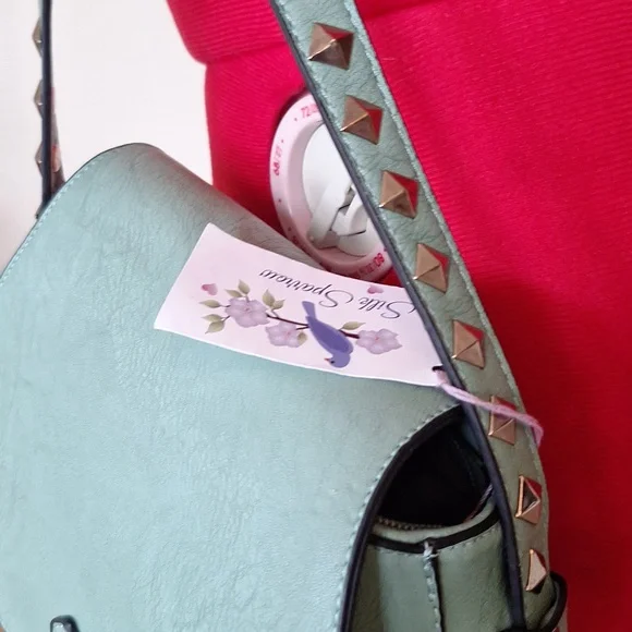 Silk Sparrow Studded   Crossbody Purse Sea Green - Picture 5 of 13